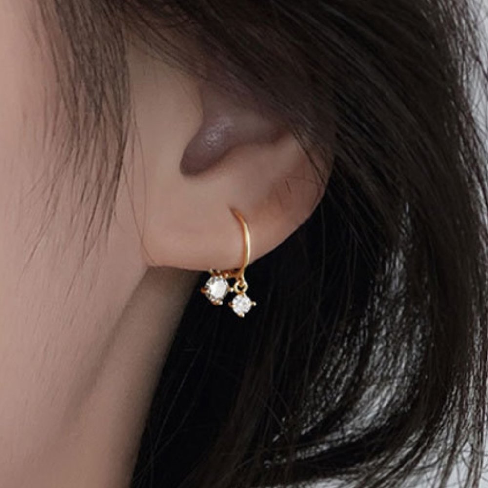 #NEW 925 Sterling Silver Diamond Drop Round Hoop Earrings